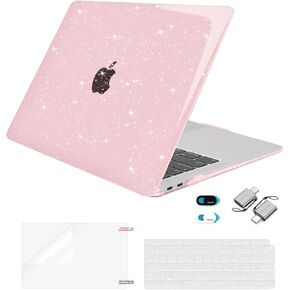 MOSISO Compatible with MacBook Air 13 inch Case 2022-2018 Release A2337 M1 A2179 A1932, Sparkly Glitter Plastic Hard Case&Keyboard Cover&Screen Protector&Webcam Cover&Type C Adapter 2 Pack, Black
