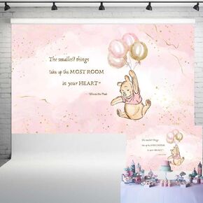 Pooh Pooh Bear Backdrop Backdrop for Girl Golden and Pink Pracket Grandes Glitter Banner Banner 1st Birthday Party Decorations 7x5 Ft 318