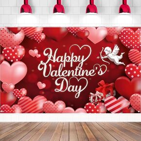 72x44 Inch Happy Valentines Day Banner, Happy Valentines Day Backdrop for Valentines Day Decor, Valentines Backdrop Hanging Banner for Indoor Outdoor Garden,Yard,Party Home Decor