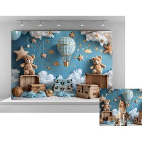 Kate 7x5ft Sweet 1st Birthday Party Backdrops for Photography Air Hot Air Background Bear Bear Cloud Process