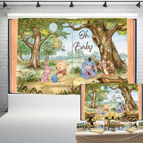 BOOH Bear Book Backdrop Oh Baby Baby Shower Decorations for Boy Vintage Baby Winnie في BANDERAND BANDERAND BANDER 1ST BANDER 7x5 FT 248