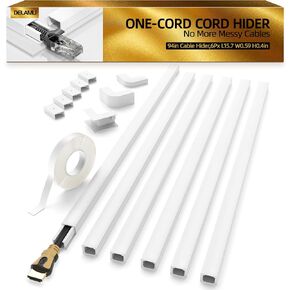 Delamu Cord Hider ، 94in kider cable ، أغطية سلك من طراز واحد للجدران ، وسباق Cable Cover Cover ، وأسلاك الأسلاك للتلفزيون على الحائط ، وأغطية الأسلاك للأسلاك ، وإدارة كابل الحبل ، 6xl15.7 W0.59 H0.4in ، أبيض