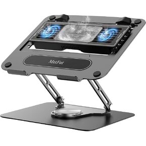 Laptop Cooling Stand with Detachable Thermoelectric Cooler, Adjustable Height & Angle, 360 Rotation Base, Carbon Steel Framework, Ultra-Quiet & Super Sturdy for up to 16" Laptop (Black)