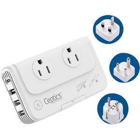 Ceptics 2000W Travel Voltage Converter for Hair Dryer & 200W Convert 220V to 110V for Curling Iron, Straightener, Chargers, Step Down World Power 4 USB Charging QC 3.0 SWadApt Type A, B, C, E/F, G, I
