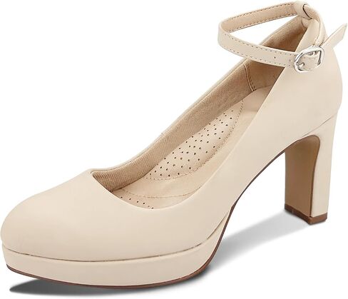 Close Toe Classic High Heels Platform High Heels Round Toe Comfortable Low Platform Mary Jane Dress Pumps Shoes Ankle Strap Shoes for Casual Work Wedding in Kuwait