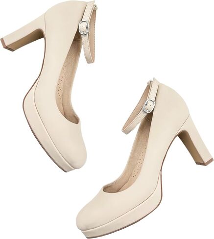 Close Toe Classic High Heels Platform High Heels Round Toe Comfortable Low Platform Mary Jane Dress Pumps Shoes Ankle Strap Shoes for Casual Work Wedding in Kuwait