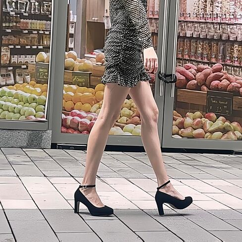 Close Toe Classic High Heels Platform High Heels Round Toe Comfortable Low Platform Mary Jane Dress Pumps Shoes Ankle Strap Shoes for Casual Work Wedding in Kuwait