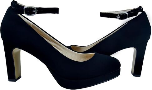 Close Toe Classic High Heels Platform High Heels Round Toe Comfortable Low Platform Mary Jane Dress Pumps Shoes Ankle Strap Shoes for Casual Work Wedding in Kuwait