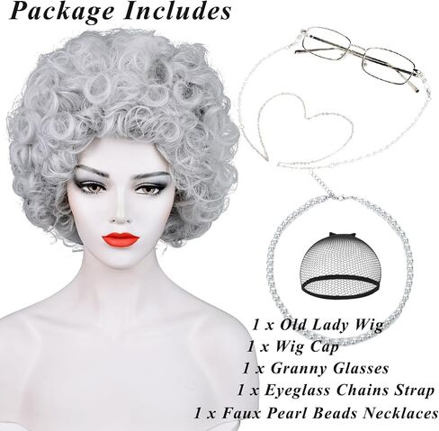 Short Orange Curly Landlady Roper Wig and Glasses Jewelry, Reddish Orange Afro Annie Wig with Necklace Earrings +Wig Cap Set 5 Accessories for Halloween Party Mrs Costume Cosplay in Saudi Arabia