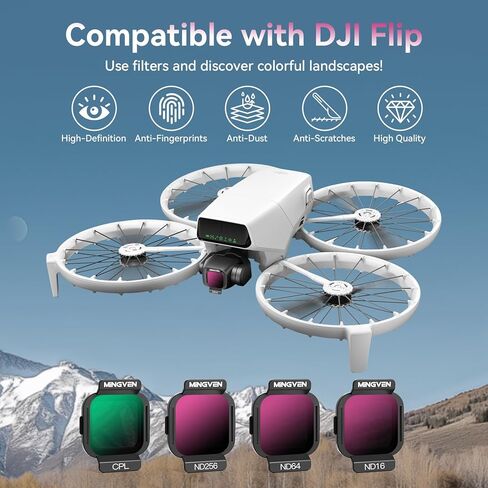 ND Filters Compatible with DJl Flip Fly More Combo, 6 Pack - Black Diffusion 1/4, CPL, UV, ND16, ND64, ND256, Aluminum Frame ND Filter Set for FILP Drone Lens Accessories in Kuwait