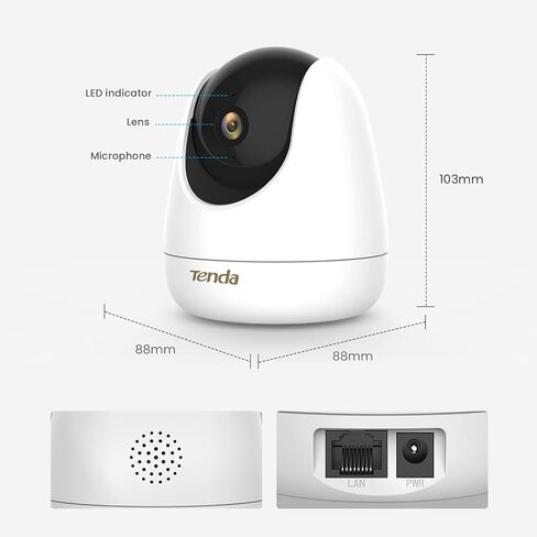 كاميرا الأمان الداخلية Tenda ، كاميرا PET 2K للأمن المنزلي ، 360 درجة ، صوتية ثنائية الاتجاه ، الكشف عن الحركة/صفارات الإنذار لمراقبة الطفل ، الرؤية الليلية ، تخزين بطاقة السحابة و SD ، حماية الخصوصية (CP3-V3.0) in Kuwait