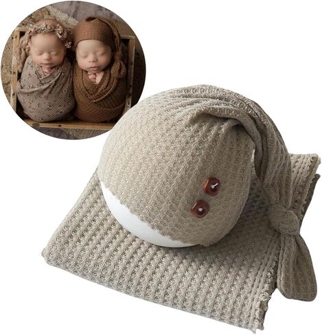 Zeroest Newborn Baby Photography Props Wrap Hat Newborn Wraps for Infant Boys Girls Photoshoot Photo Posing Stretch Blanket (Mustard) in Kuwait