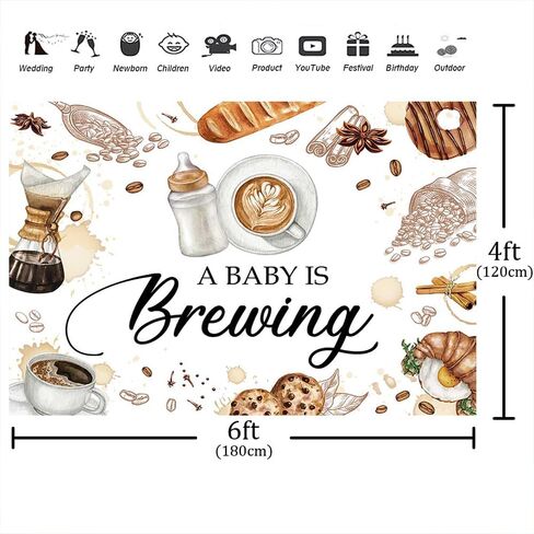 Aperturee 7x5ft Coffee Baby Shower Backdrop Baby هو Brewing Banner Banner و Coffee Brunch Coffee Beans Crosnborn Banner Banner Banner Smash Smash Photo Cake Cake Banner in Kuwait