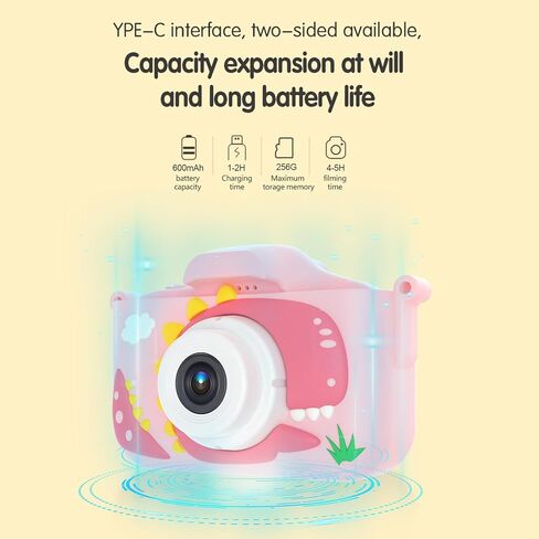 Andoer 1080P Kids Digital Camera Cute Digital Video Camera for Kids Dual Lens 2.0 Inch IPS Screen 48M Photo Games with Neck Strap 32GB TF Card USB Card Reader Birthday for Boys Girls in Kuwait