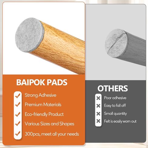 Furniture Pads 300 Pack Premium Furniture Felt Pads (Beige), Huge Quantity Self Adhesive Anti Scratch Floor Protector for Furniture Legs Hardwood with 60 Cabinet Door Bumpers in Kuwait