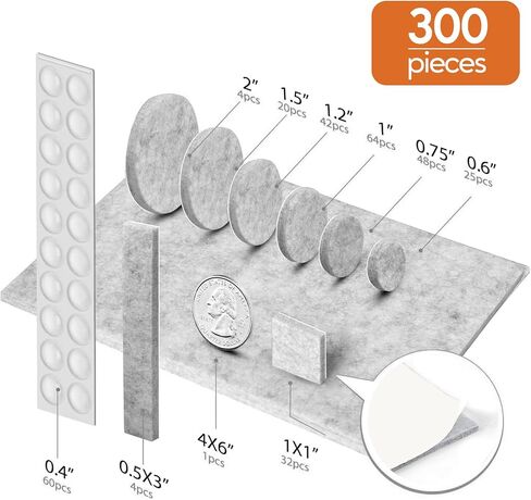 Furniture Pads 300 Pack Premium Furniture Felt Pads (Beige), Huge Quantity Self Adhesive Anti Scratch Floor Protector for Furniture Legs Hardwood with 60 Cabinet Door Bumpers in Kuwait