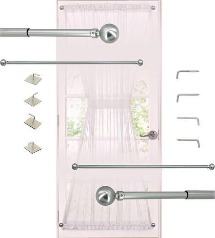 قضبان ستائر باب فرنسية مقاس 0.4 بوصة، قضبان مقهى، قطعتان، من 16 إلى 28 بوصة. تنطبق على شاشات النوافذ والستائر خفيفة الوزن. أبيض مطفي in Kuwait
