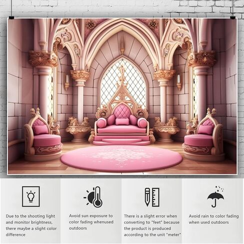 YongFoto Pink Princess Castle Backdrop 7x5ft Sofa Flowers Vases Curtain Door Room Interior Photography Background Girl Baby Kids Birthday Wedding Baby Shower Party Banner Living Room Decor in Kuwait
