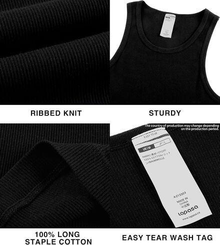 LAPASA Men's 100% Cotton Ribbed Tank Tops Ultra Soft Sleeveless Crewneck A-Shirts Basic Solid Undershirts Vests 4 Pack M35 in Kuwait
