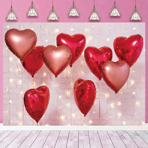 Red Heart Valentine's Backdrop for Photography Glitter Love Balloons عيد الحب in Kuwait