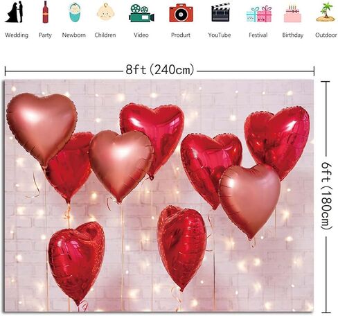 Red Heart Valentine's Backdrop for Photography Glitter Love Balloons عيد الحب in Kuwait