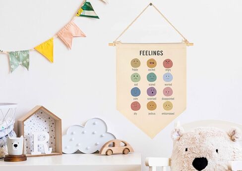 How Are You Feeling-Educational-Wall Decor Gifts for Baby Boys Girls Kids-Canvas Hanging Flag Pennant Banner Wall Decor Gift for Classroom Nursery Homeschool Baby Room Playroom Reading Room Bedroom in Kuwait