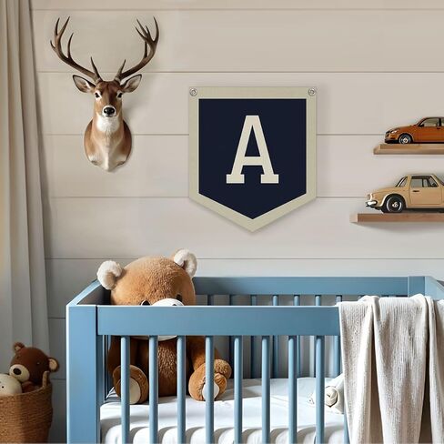 Personalized Baby Gift,Baby Boy Nursery Decor,Initial Pennant，Letter S Banner Flag，Vintage Room Decor Toddler Room Bedroom Playroom Front Door Birthday Christmas Gift，12x14 in in Kuwait