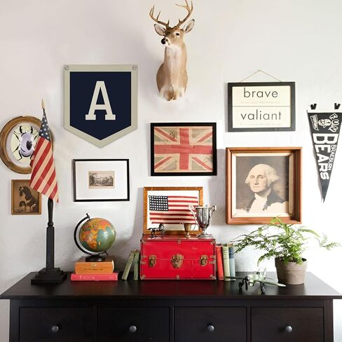 Personalized Baby Gift,Baby Boy Nursery Decor,Initial Pennant，Letter S Banner Flag，Vintage Room Decor Toddler Room Bedroom Playroom Front Door Birthday Christmas Gift，12x14 in in Kuwait