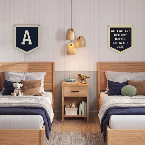 Personalized Baby Gift,Baby Boy Nursery Decor,Initial Pennant，Letter S Banner Flag，Vintage Room Decor Toddler Room Bedroom Playroom Front Door Birthday Christmas Gift，12x14 in in Kuwait