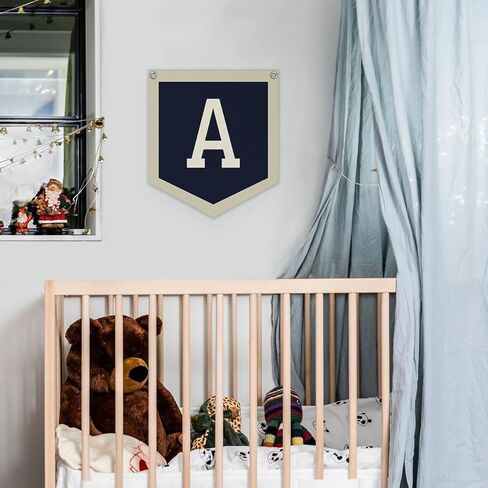 Personalized Baby Gift,Baby Boy Nursery Decor,Initial Pennant，Letter S Banner Flag，Vintage Room Decor Toddler Room Bedroom Playroom Front Door Birthday Christmas Gift，12x14 in in Kuwait