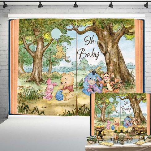 BOOH Bear Book Backdrop Oh Baby Baby Shower Decorations for Boy Vintage Baby Winnie في BANDERAND BANDERAND BANDER 1ST BANDER 7x5 FT 248 in Kuwait