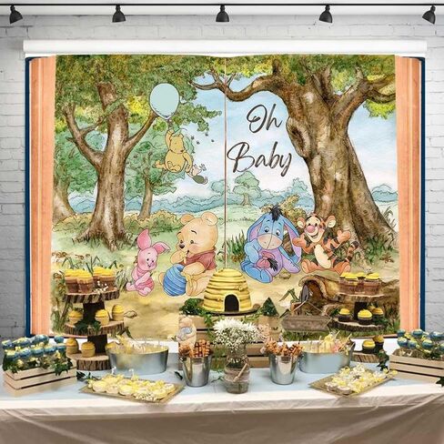 BOOH Bear Book Backdrop Oh Baby Baby Shower Decorations for Boy Vintage Baby Winnie في BANDERAND BANDERAND BANDER 1ST BANDER 7x5 FT 248 in Kuwait