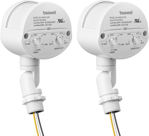 2 Pack Motion Sensor, 180-Degree Replacement Motion Detector, Adjustable Time & Detection Sensitiity Up to 60 Feet Range, 3 Working Modes Pir Motion Sensor for Security Floodlight, White, UL Listed in Kuwait