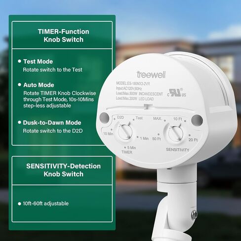 2 Pack Motion Sensor, 180-Degree Replacement Motion Detector, Adjustable Time & Detection Sensitiity Up to 60 Feet Range, 3 Working Modes Pir Motion Sensor for Security Floodlight, White, UL Listed in Kuwait