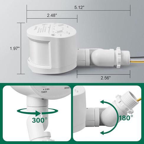 2 Pack Motion Sensor, 180-Degree Replacement Motion Detector, Adjustable Time & Detection Sensitiity Up to 60 Feet Range, 3 Working Modes Pir Motion Sensor for Security Floodlight, White, UL Listed in Kuwait
