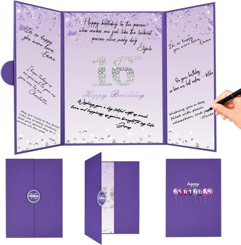 Crenics Sweet 16 Birthday Decorations, Creative Rose Gold 16th Birthday Guest Book Alternative, Large 16th Birthday Signature Book 12" x 18", Great 16 Years Old Birthday Gifts for Girls in Kuwait
