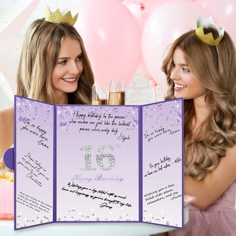 Crenics Sweet 16 Birthday Decorations, Creative Rose Gold 16th Birthday Guest Book Alternative, Large 16th Birthday Signature Book 12" x 18", Great 16 Years Old Birthday Gifts for Girls in Kuwait