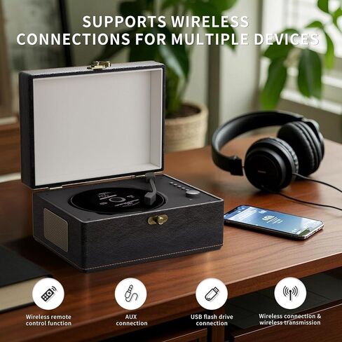 Time Music Box CD Player with Speakers; Bluetooth Transmitter; Festival Gift; BGM Player for Home Decor (Brown) in Saudi Arabia
