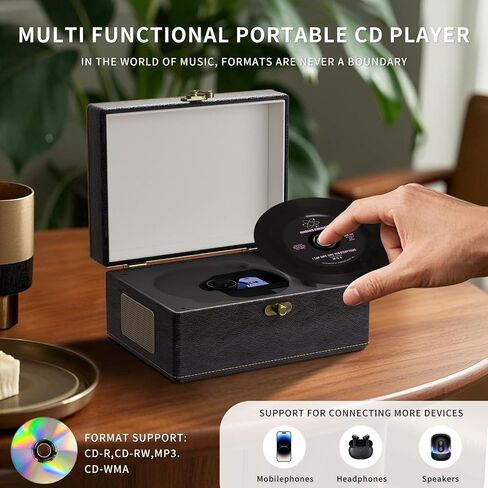 Time Music Box CD Player with Speakers; Bluetooth Transmitter; Festival Gift; BGM Player for Home Decor (Brown) in Saudi Arabia