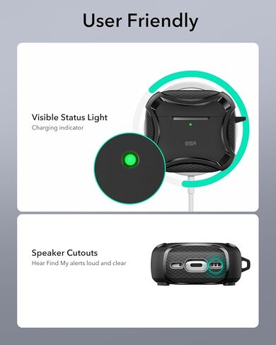 ESR for AirPods Pro 2nd Generation Case (HaloLock), Compatible with Airpods Pro Case 2nd/1st Gen (2023/2022/2019), Compatible with MagSafe, Powerful Drop Protection, Magnetic Lid, Black in Kuwait