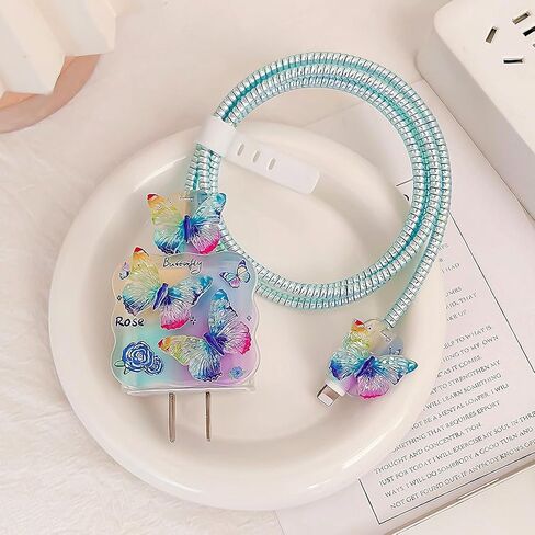 حامي الكابلات لشاحن iPhone 18W/20W ، Kawaii 3D Butterfly ، غطاء شاحن الشكل الناعم المربحي ، شحن واقي الشاحن iPad Contector Cute Cable Saver for iPhone 13 14 15 16 Pro Max-Purple in Kuwait