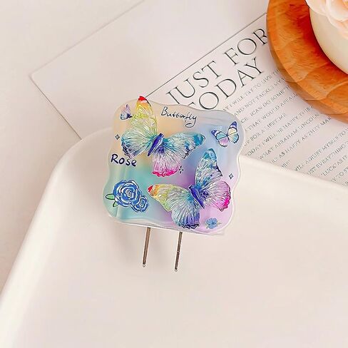 حامي الكابلات لشاحن iPhone 18W/20W ، Kawaii 3D Butterfly ، غطاء شاحن الشكل الناعم المربحي ، شحن واقي الشاحن iPad Contector Cute Cable Saver for iPhone 13 14 15 16 Pro Max-Purple in Kuwait
