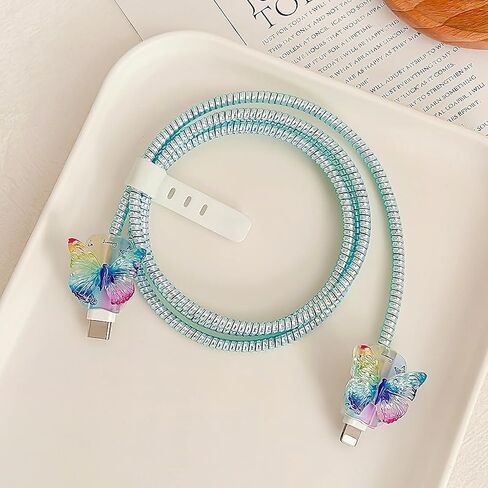 حامي الكابلات لشاحن iPhone 18W/20W ، Kawaii 3D Butterfly ، غطاء شاحن الشكل الناعم المربحي ، شحن واقي الشاحن iPad Contector Cute Cable Saver for iPhone 13 14 15 16 Pro Max-Purple in Kuwait