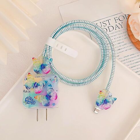 حامي الكابلات لشاحن iPhone 18W/20W ، Kawaii 3D Butterfly ، غطاء شاحن الشكل الناعم المربحي ، شحن واقي الشاحن iPad Contector Cute Cable Saver for iPhone 13 14 15 16 Pro Max-Purple in Kuwait