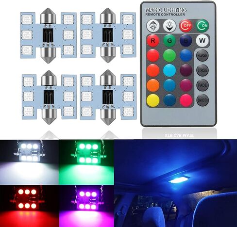 578 LED Bulb 41mm 42mm 212-2 211-2 578 Festoon LED Bulbs 16 Colors RGB with Remote Control Replacement for Map Dome License Plate Courtesy Lights Lamps (Pack of 4) in Saudi Arabia