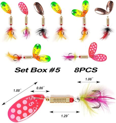 Wondersee Fishing Spinners Trout Trout for Rivers Rainbow Trout Baits Hackle Tail ، حزمة 8 in Kuwait