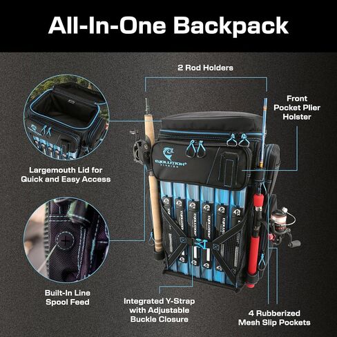 Evolution Fishing Drift Series Tackle Backpack, Outdoor Rucksack w/ 6 Fishing Tackle Trays, Heavy Duty in Saudi Arabia