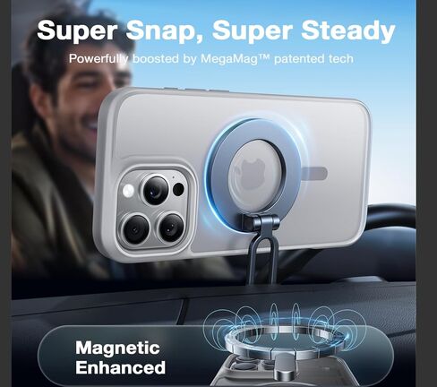 Torras أقوى Magnetic & Shockproof iPhone 16 Pro ، حماية إسقاط من الدرجة العسكرية ، متوافقة مع Magsafe ، ضئيل مضاد للخلع ، Black الشفاف غير اللامع in Kuwait