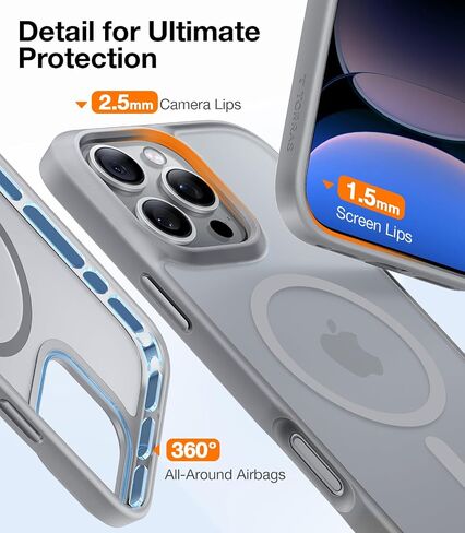 Torras أقوى Magnetic & Shockproof iPhone 16 Pro ، حماية إسقاط من الدرجة العسكرية ، متوافقة مع Magsafe ، ضئيل مضاد للخلع ، Black الشفاف غير اللامع in Kuwait