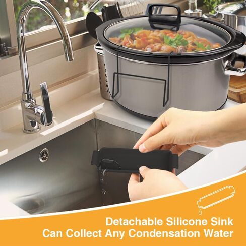 حامل غطاء طباخ بطيء للطهي ، منظم غطاء وعاء خالٍ من اليدين يناسب معظم الطهي البطيء ، رف غطاء وعاء من الفولاذ المقاوم للصدأ مع حوض السيليكون لا يوجد أي فوضى (أسود ، حزمة واحدة) in Kuwait